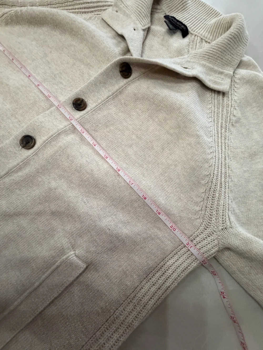 Banana Republic 100% Organic Cotton Light Cream Button-Up Knit Cardigan, Large